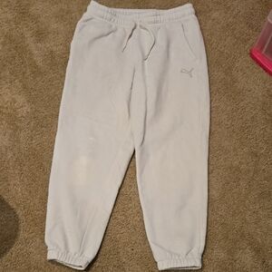 Puma White Kids Fleece Joggers with Subtle Logo